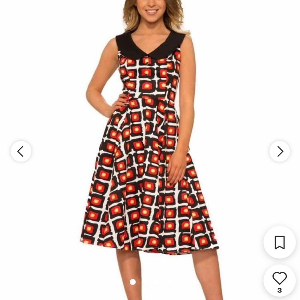 HEARTS AND ROSES Rockabilly Swing Dress, Vintage Pin-Up Vibes, "Hot Coals", XL